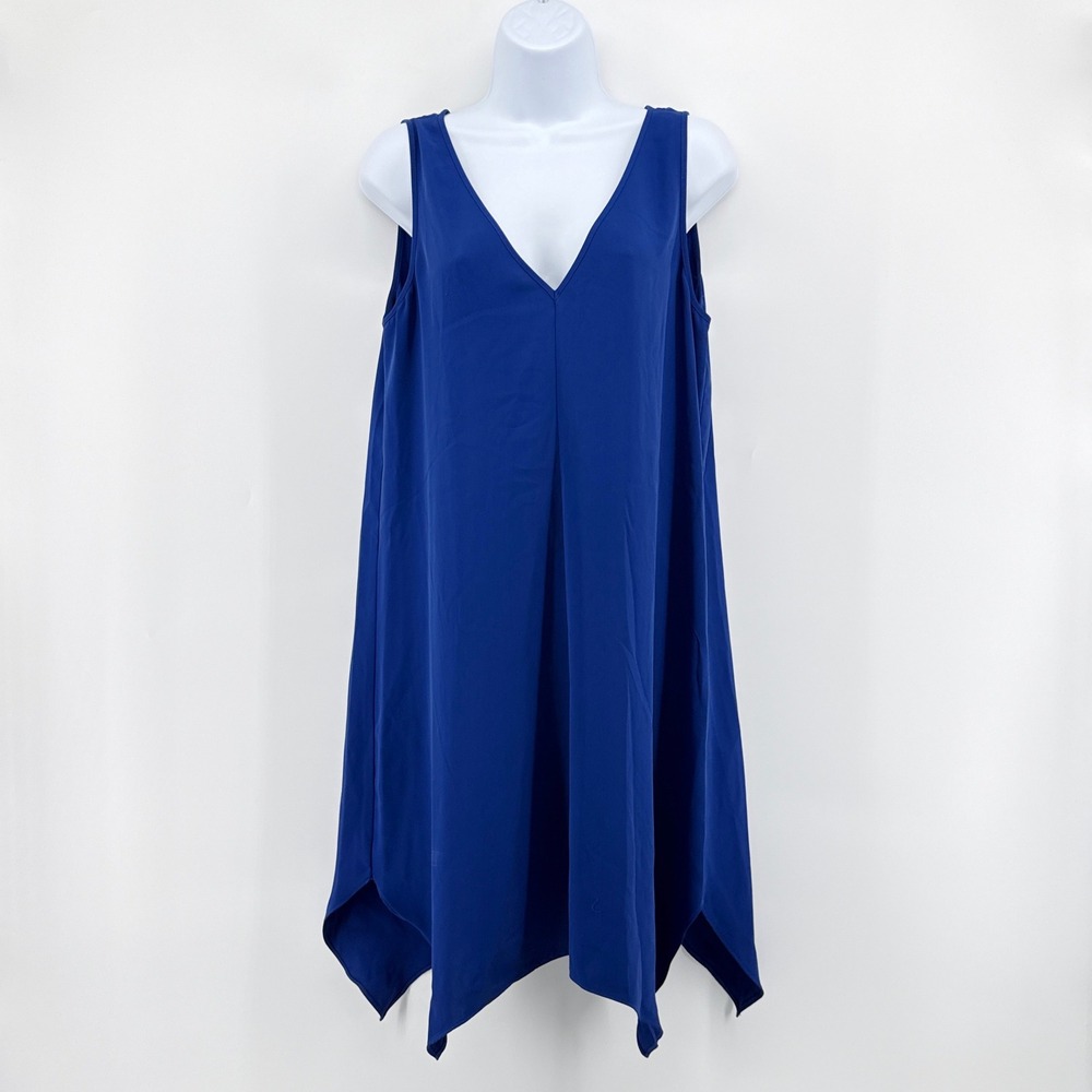 Amanda Uprichard Royal Blue V-Neck Shift‎ Dress Handkerchief Hem Large L Cobalt